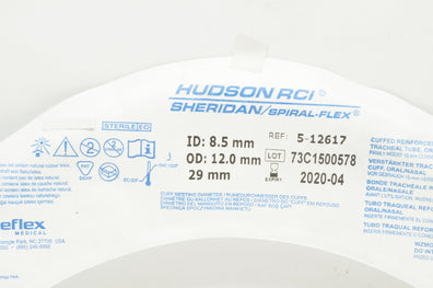 Teleflex 5-12617 Hudson RCI Sheridan Cuffed Tracheal Tube 8.5 ID x 12.0mm OD(x)